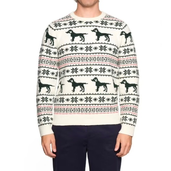 Lands End Mens Crewneck Fair Isle Dog Print Knit Sweater Size L - Picture 2 of 5